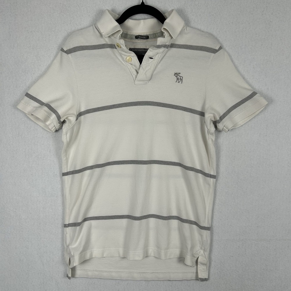 Abercrombie And Fitch A&F Muscle Shirt Men Sz M Polo Moose Logo White Gray Y2K
